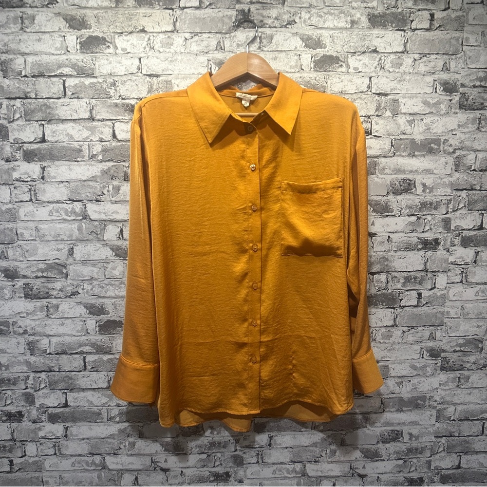 EUC Open Edit Women's Orange Button-Down Shirt Size L